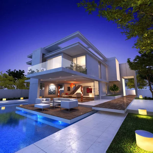 Front of 2 story blue home