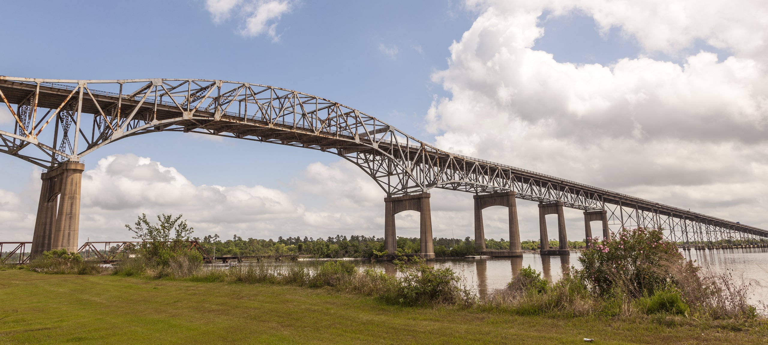 Calcasieu Bridge on a sunny day in Westlake, Louisiana